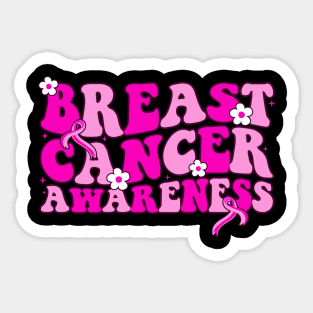 Groovy Style Breast Cancer Awareness Month Sticker